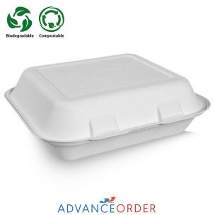 Enviroware Large White Bagasse Food Box 240x70x151mm/10x6" HBB51 1x250