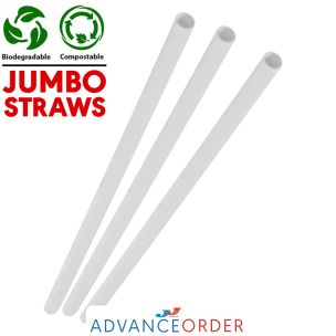Jumbo White Compostable Paper Smoothie Straws (230x8x8mm) 1x250