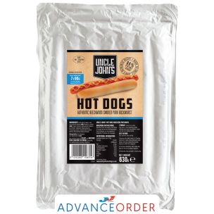 Uncle Johns Premium Beechwood Smoked 9" Bockwurst Hot Dogs 7x90g
