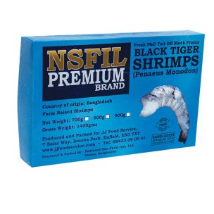 NSFIL Premium Frozen Raw P&D Black Tiger Prawns (26/30, 900g net) -6x1.4kg