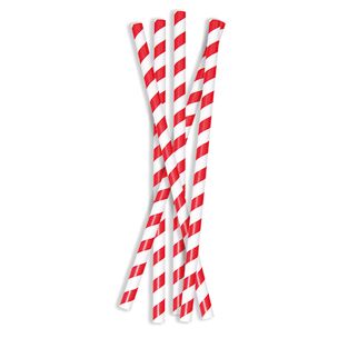 Jumbo Red & White Compostable Paper Smoothie Straws (200x8x8mm)1x200
