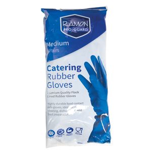 Food Safe Blue Rubber Gloves Medium-1x6pairs