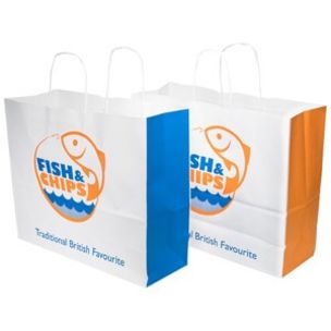 Fish & Chips Large Paper Carrier Bags (Twisted Handle) (360x310x155mm)  1x125