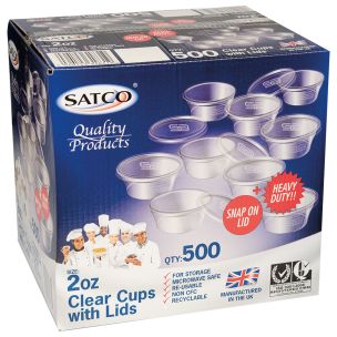 Satco 2oz Microwave Plastic Clear Cups with Lids-1x500