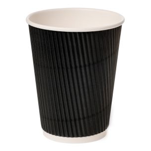 12oz Black Ripple Wall Paper Hot Cup (Lid Ref CUP158) 1x500