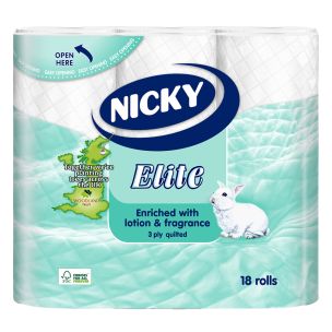Nicky Elite 3 Ply Quilted Toilet Tissue Rolls-2x18