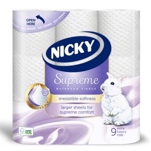 Nicky Supreme 3ply Toilet Tissue Rolls-1x9