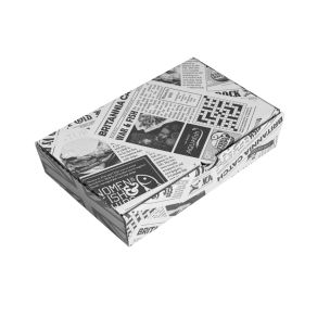 9" Newspaper Print Cardboard Fish & Chips Boxes (250x55x160mm) 1x100