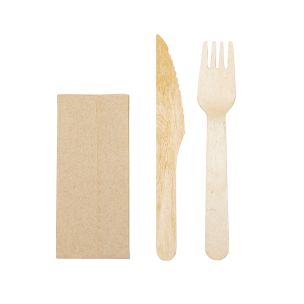 Wooden Meal Pack (Fork Knife Kraft Napkin2ply) 1x250