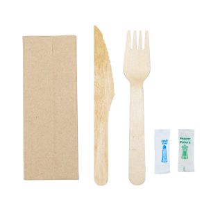 Wooden Meal Pack (Fork-Knife-Salt-Pepper-Kraft Napkin2ply) 1x250