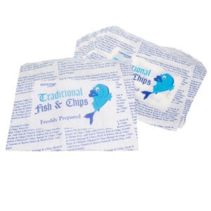 4Flame Bleached Kraft Fish&Chips Bags (outer wrap non-lined B&W 355x280mm)1x500