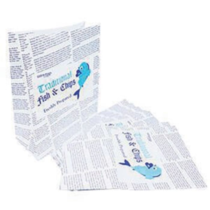 4Flame Fish & Chips B&W Large Printed Kraft SOS Bags (12"x19"x17")-1x100