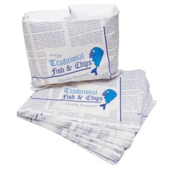 4Flame Kraft Fish & Chips B&W Take Away Bags-(14"x11")-1x500