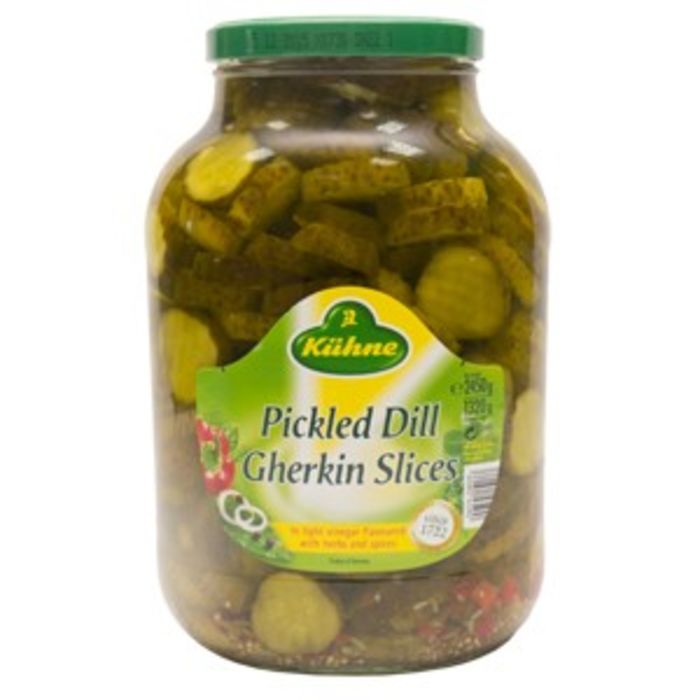 Kuhne Dill Chips Sliced Gherkins (Glass Jar)-1x2.45kg