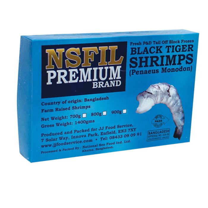 NSFIL Premium Frozen Raw P&D Black Tiger Prawns (21/25, 900g net) -6x1.4kg