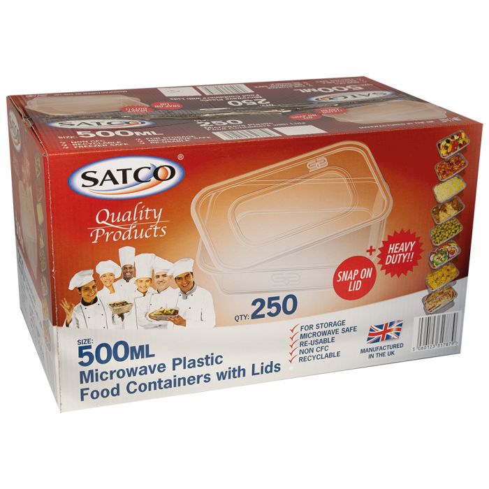 HEAVY DUTY SATCO 500ml Plastic Containers+LIDS Clear Microwave food Takeaway 