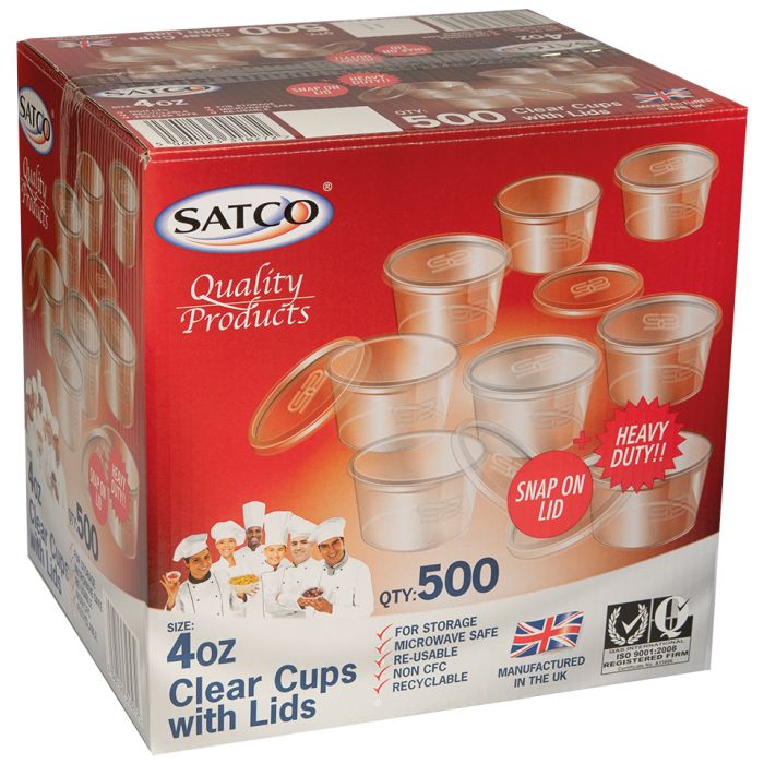 Satco 4oz Microwave Plastic Clear Cups with Lids-1x500