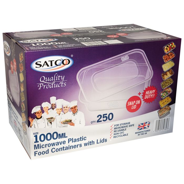 Satco 1000ml Microwave Plastic Containers with Lids-1x250