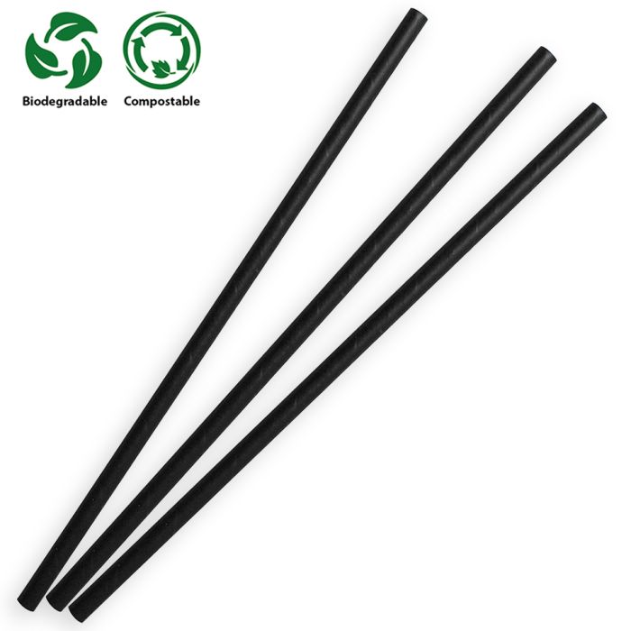 Black Compostable Paper Straws (197x6x6mm) 1x250