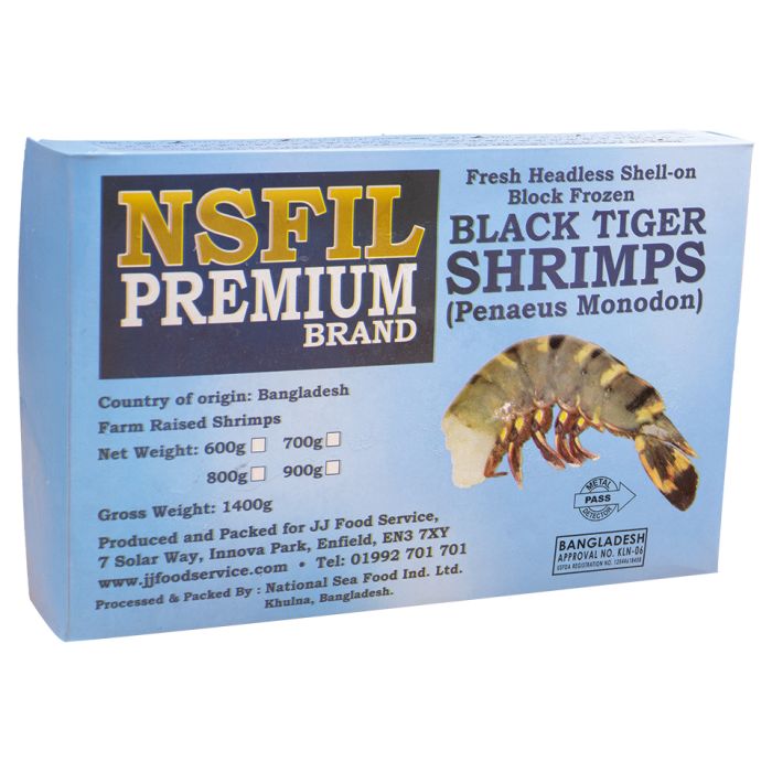 NSFIL Premium Raw HLSO Block, Black Tiger Prawns (16/20, 6x700g net) -6x1.4kg