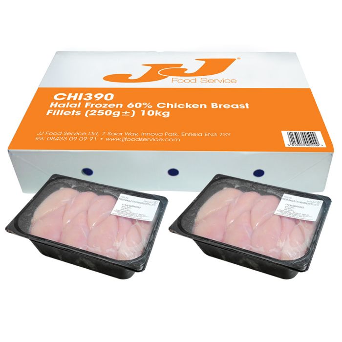 Buy JJ Halal Raw Frozen 60 Chicken Breast Fillets (250g+)1x10kg