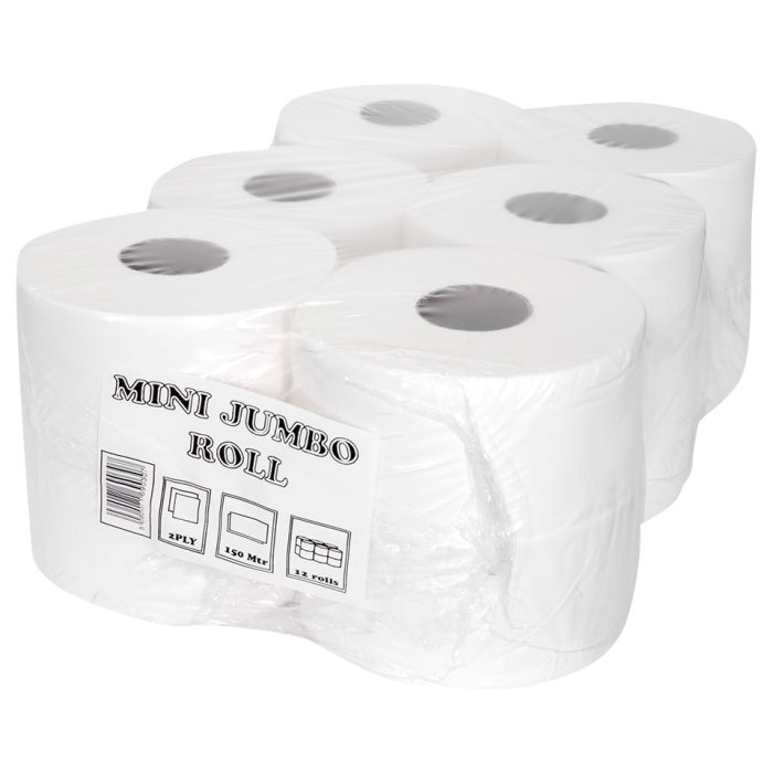 2 Ply Mini Jumbo White Toilet Rolls (2.25 Core) 1x12