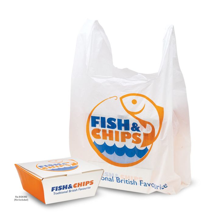 Fish & Chips Medium Vest Carrier Bags (260x130x450mm) 1x500