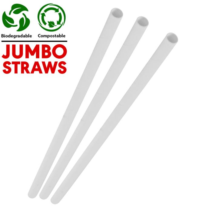 Jumbo White Compostable Paper Smoothie Straws (230x8x8mm) 1x250