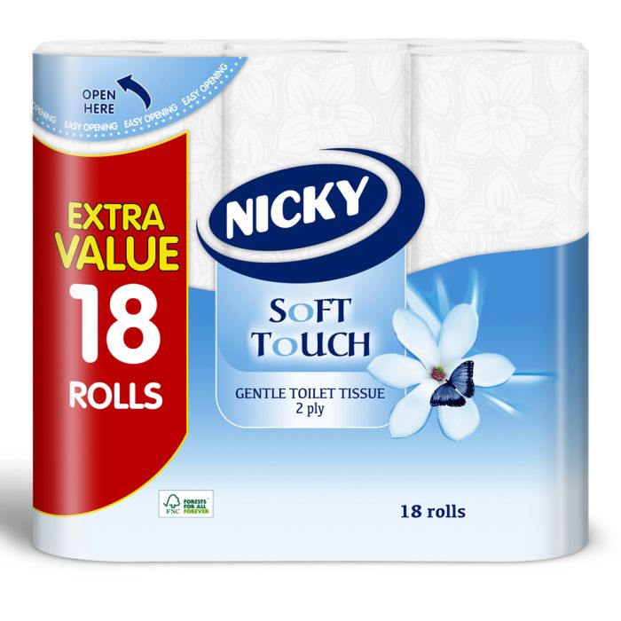 Nicky Soft Touch 2ply Toilet Tissue Rolls-2x18