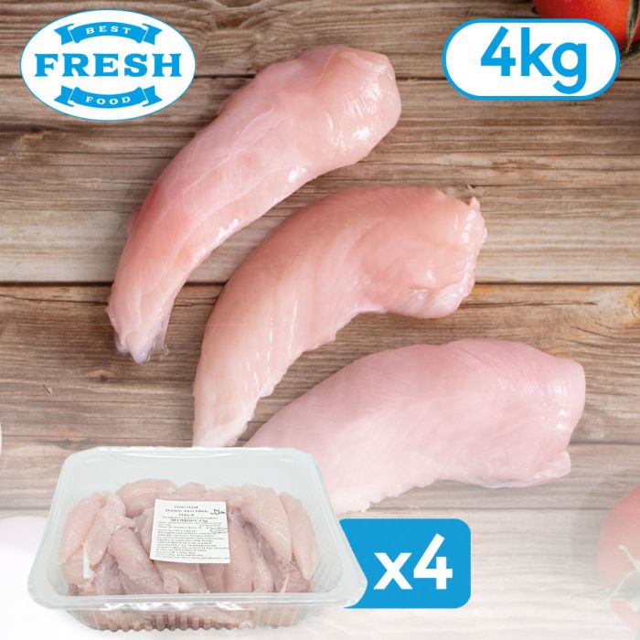 Fresh Halal Chicken Breast Mini Fillets 4x1kg