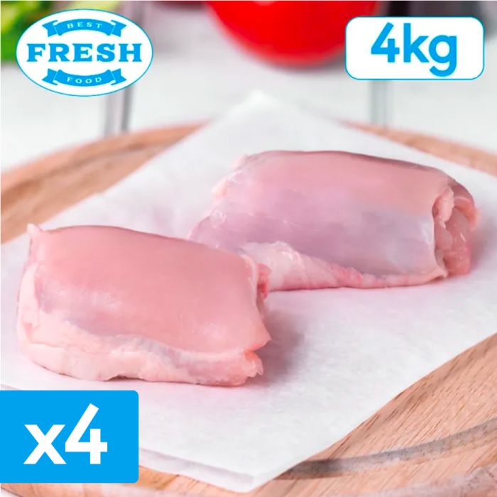 Fresh Halal Skinless Boneless Chicken Thigh Meat-4x1kg