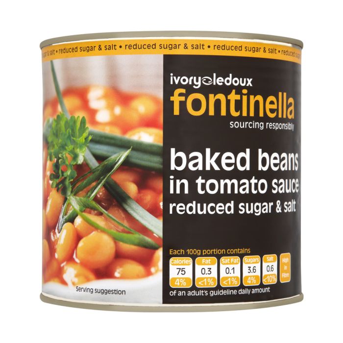 Buy Fontinella Baked Beans In Tomato Sauce Reduced Sugar and Salt 6x2