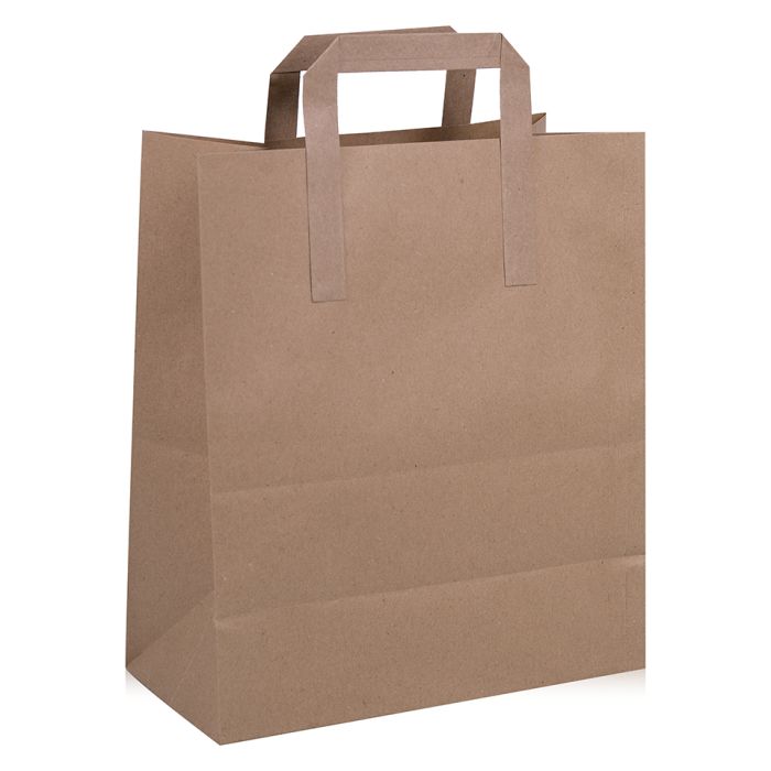 JJ Premium Medium Brown Paper Carrier Bags with Flat Handles 1x250