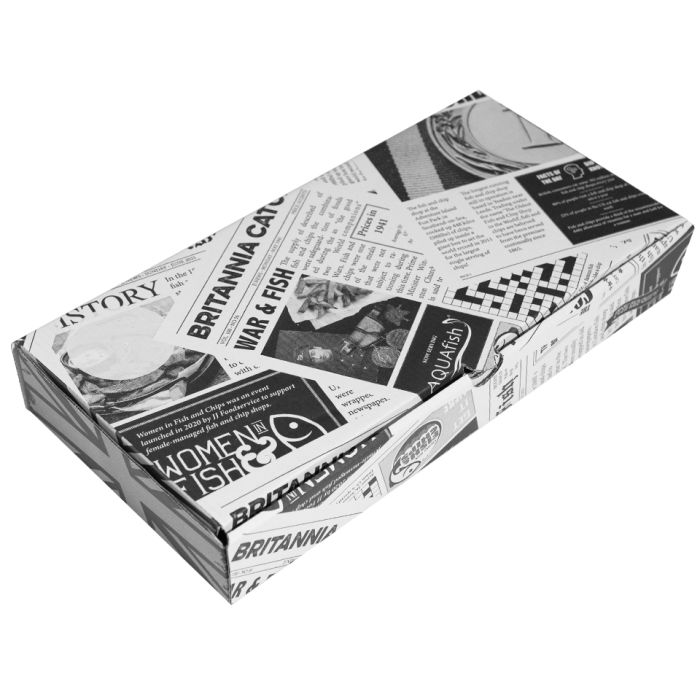 12" Newspaper Print Cardboard Fish & Chips Boxes (325x50x160mm) 1x100