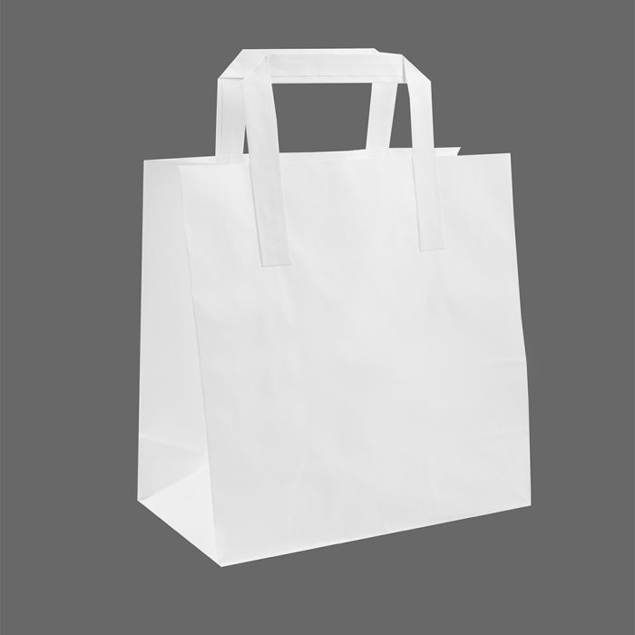 Medium White Paper Carrier Bags with Flat Handles (230x100x320mm) 1x100