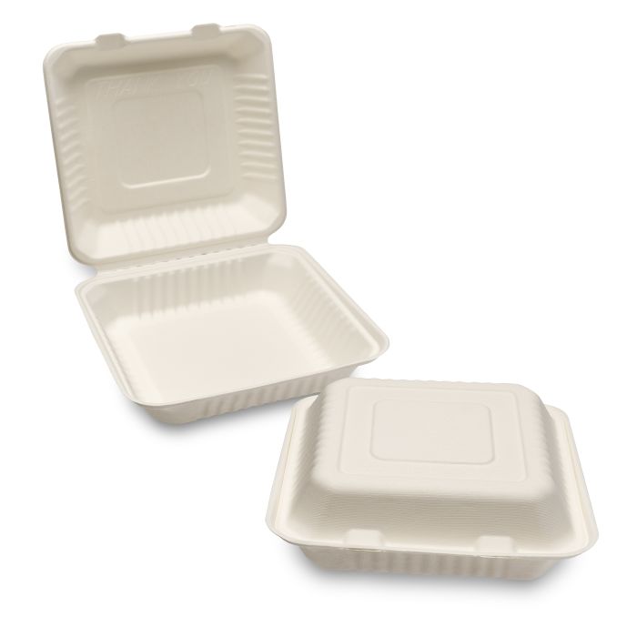 Natural Leaf White Bagasse Meal Box (230x230x50/9x9") (10377.99) 1x200