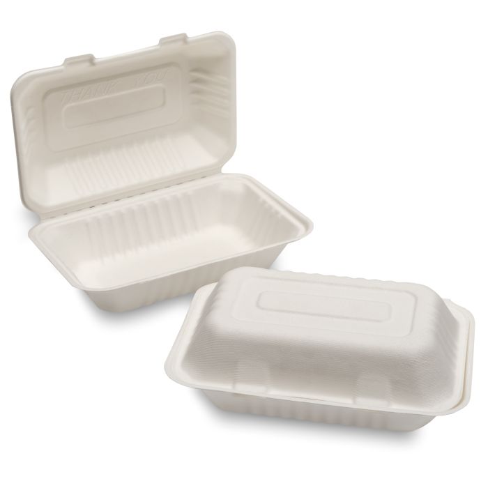 Natural Leaf Large White Bagasse Lunch Box (232x155x78mm/9x6") (10377.09) 1x250