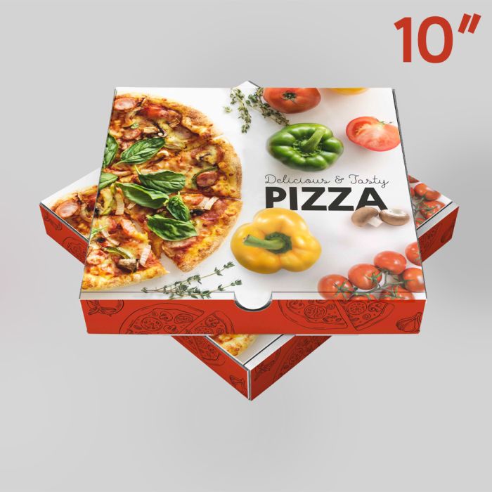10" Delicious & Tasty Full Colour Pizza Boxes 1x80