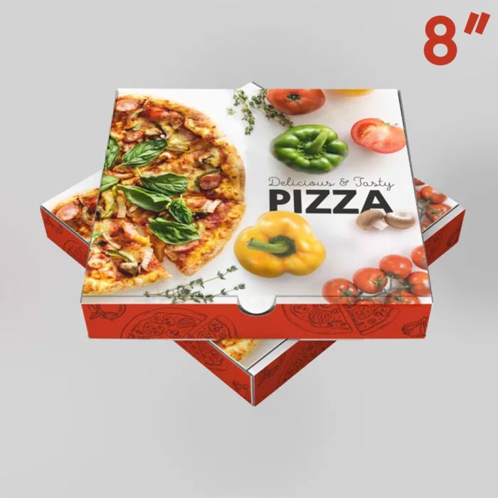 8" Delicious & Tasty Full Colour Pizza Boxes 1x80